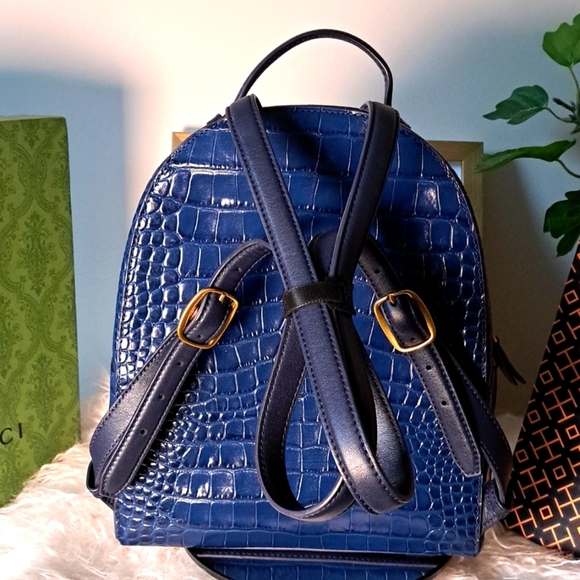 Tory Burch Croc-Embossed Backpack EUC - Picture 6 of 12